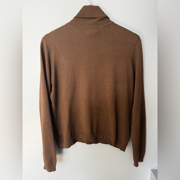 Lauren Ralph Lauren Classic Silk-Cashmere Blended Brown Turtleneck Sweater - Picture 4 of 6